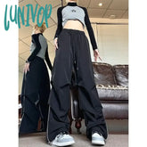 Lunivop Vintage Parachute Pants Women Black Baggy Y2K Streetwear Korean Fashion Pleated Cargo